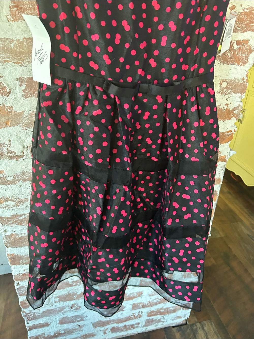 NWT TAYLOR Patterned & Striped Midi Dress with Pink Dots, Lined, w/Taffeta Under - Picture 13 of 16